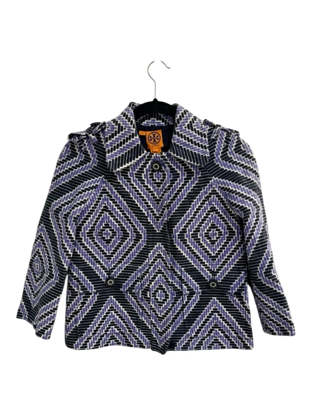 Tory Burch Black and Purple Woven Diamond Melchor Jacket
