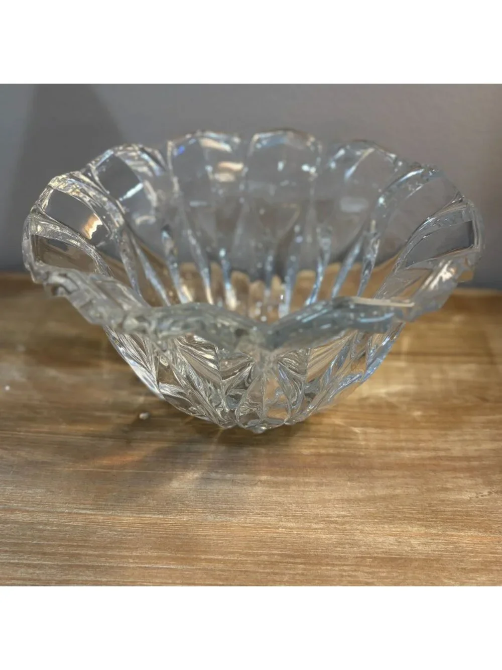 Vintage Crystal Glass Bowl Scalloped Edge Cut Glass Centerpiece Bowl 9.5