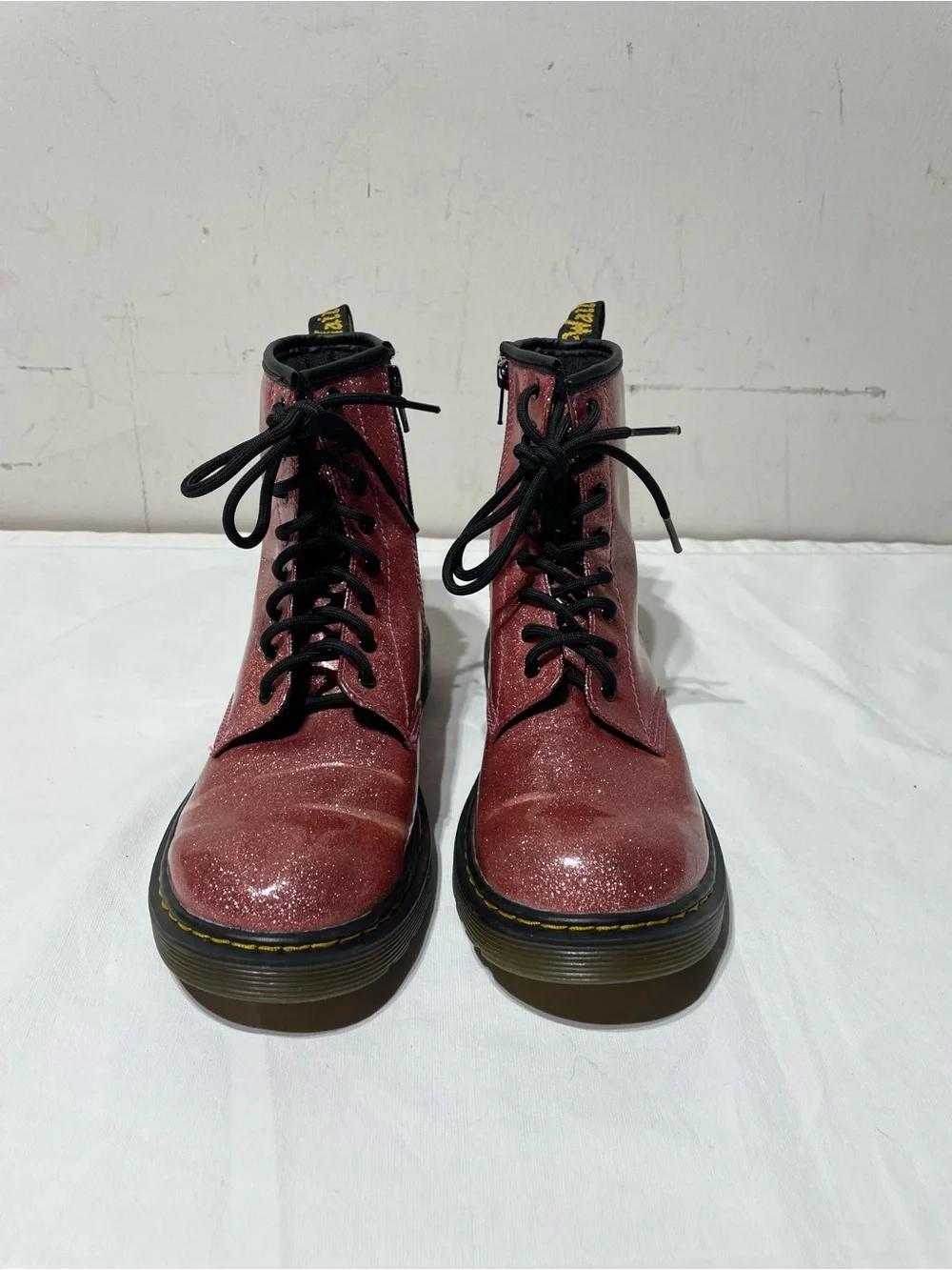 Girl's Dr Martens 1460 Junior Pink Glitter Lace Up Side Zip Combat Boots Size 5
