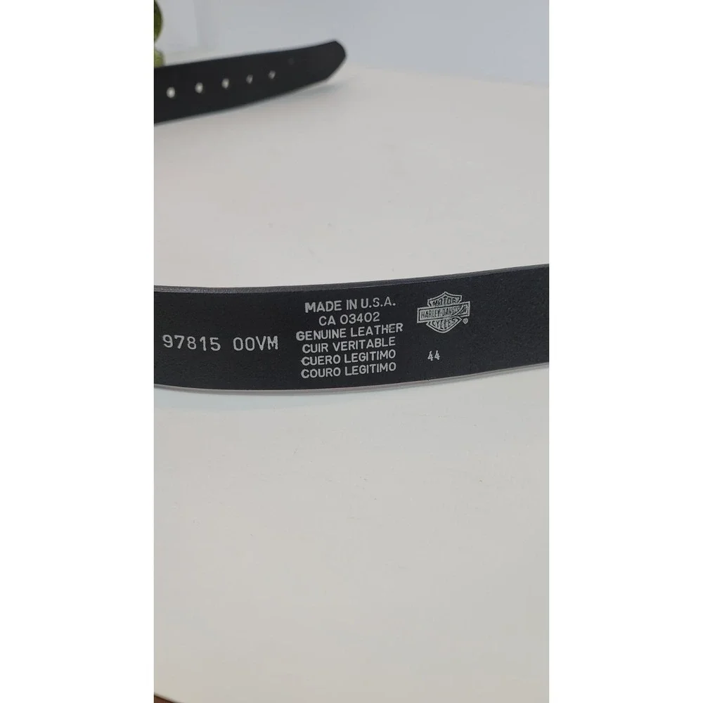 Vintage Harley-Davidson Mens Black‎ Leather Silver Buckle Belt Size 44 NWT