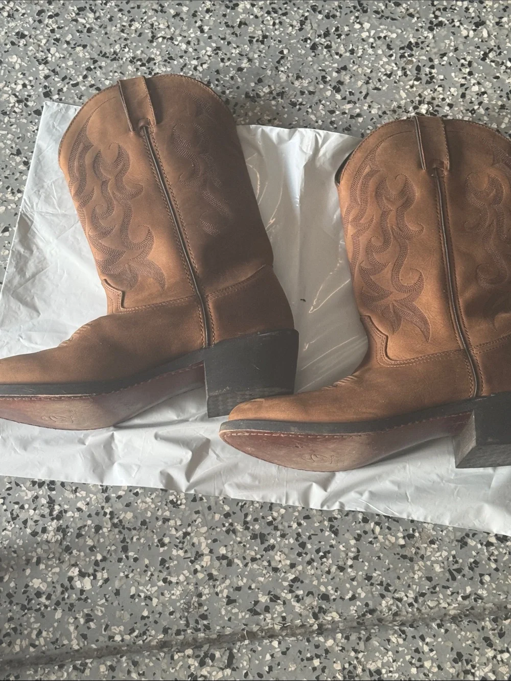 Durango Tan Leather Western Cowboy Boots with Embroidered Shaft