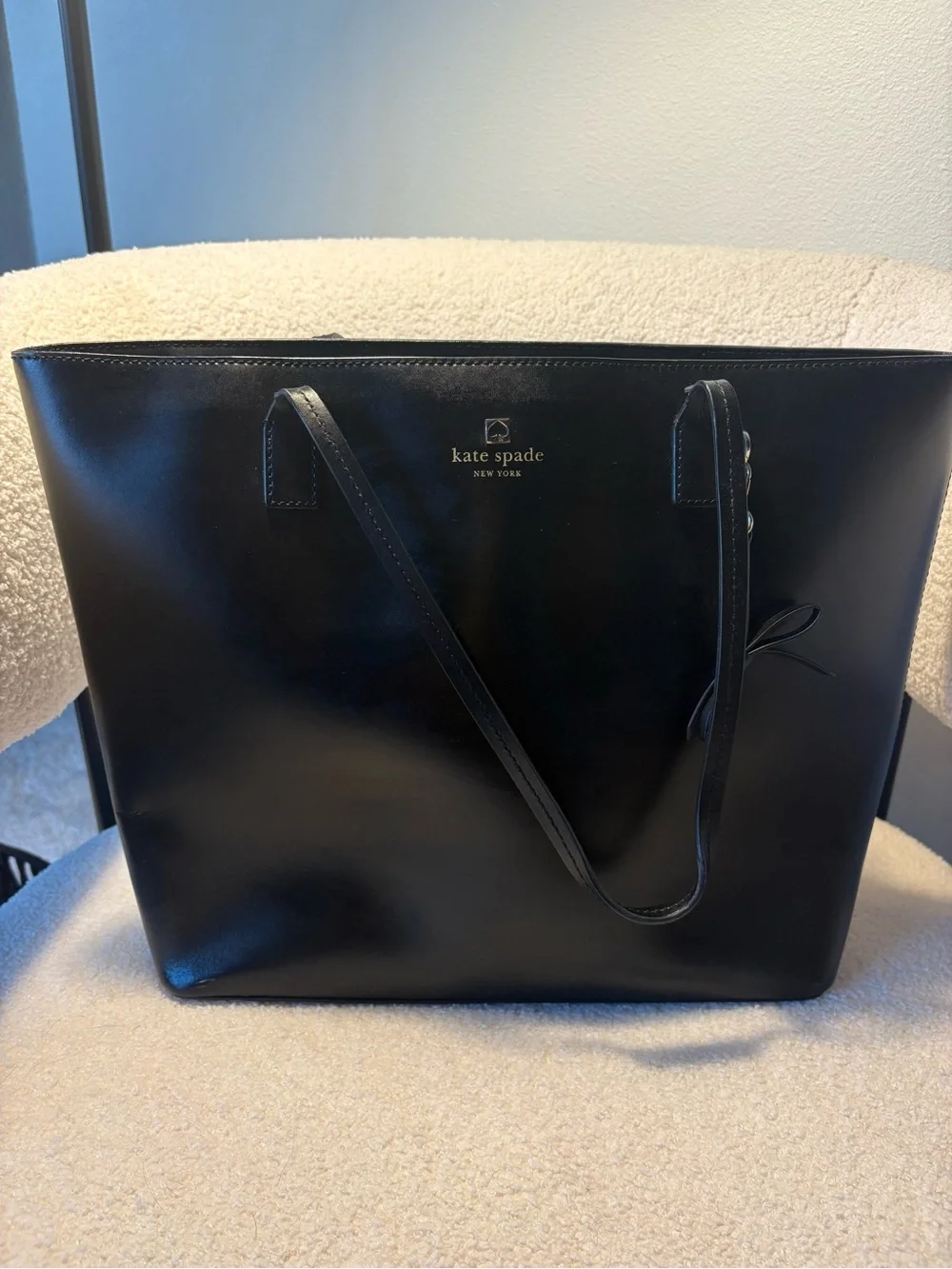 kate spade Black Leather Tote with Bow Detail