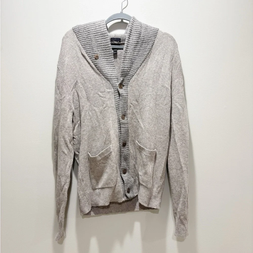 J. Crew Men's Slim Softspun Contrast Cardigan Grey Sweater Size Medium