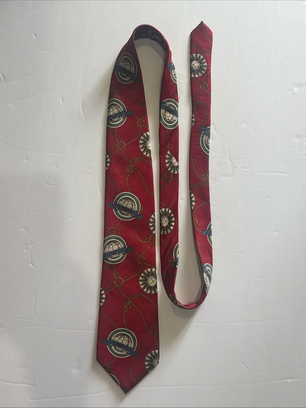 Christian Dior Monsieur Red Silk Tie with Nautical Design Made In USA 58