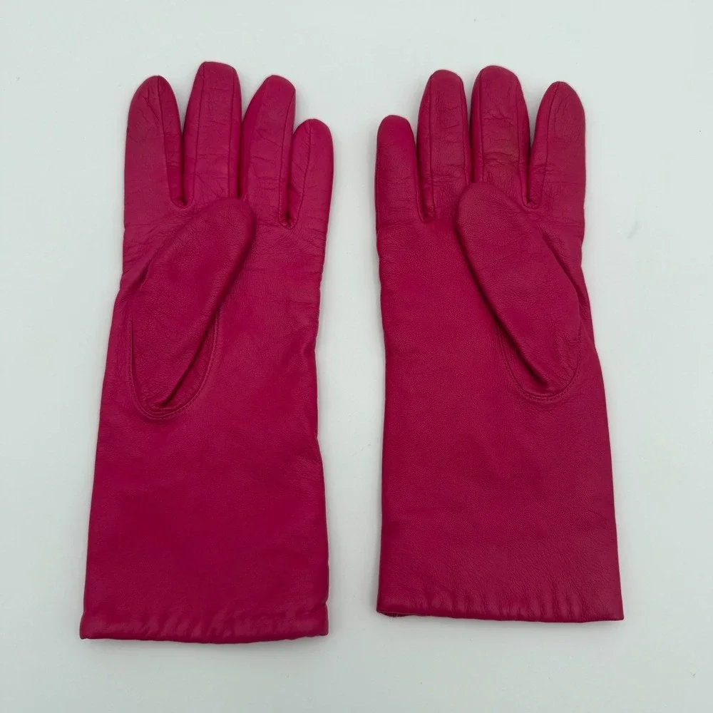 Vintage Mixit Leather gloves pink womens biker barbie Lined JCPenny size 7.5