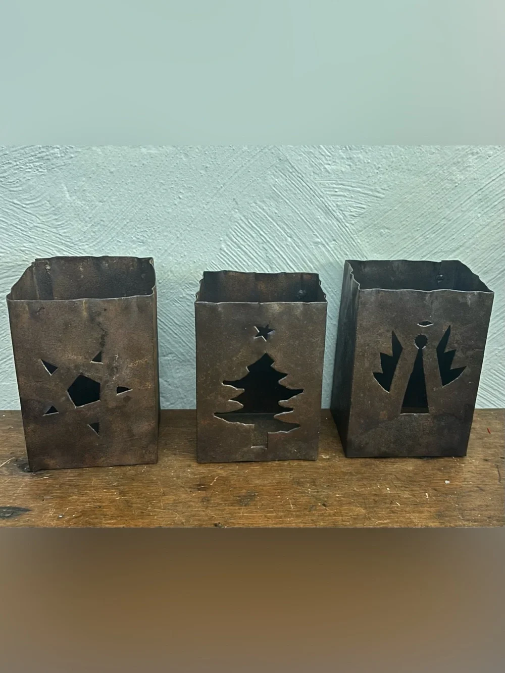Rustic Metal Holiday Christmas Lantern Set