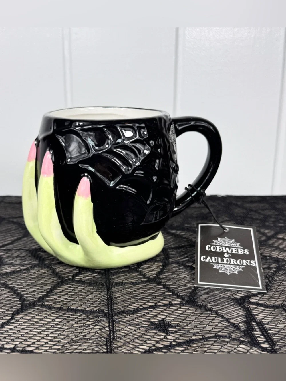 NEW Cobwebs & Cauldrons Witch Hands Spiderwebs Halloween Mug