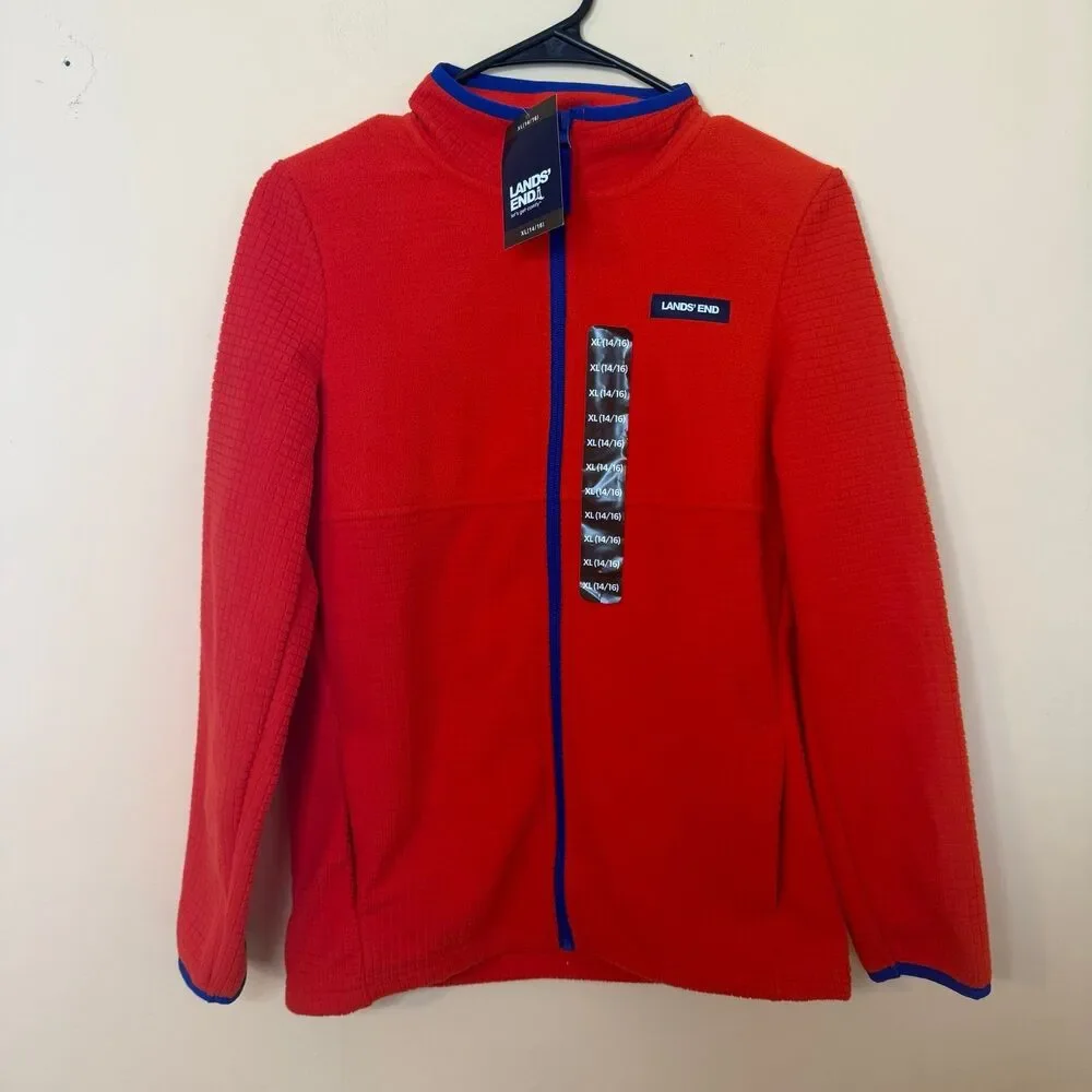 Nwt Lands End Fleece Jacket Youth Girls XL 14/16 red