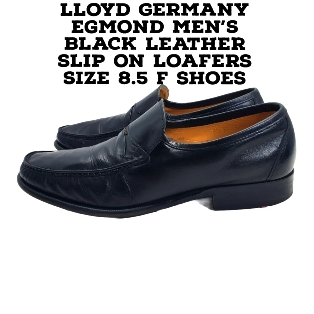 Lloyd Germany Egmond Men's Black Leather Slip On Loafers Size 8.5 F Shoes