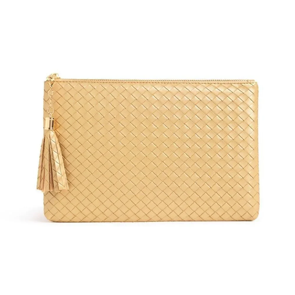$88 VIRGINIA WOLF Mimi Woven Pouch, Gold