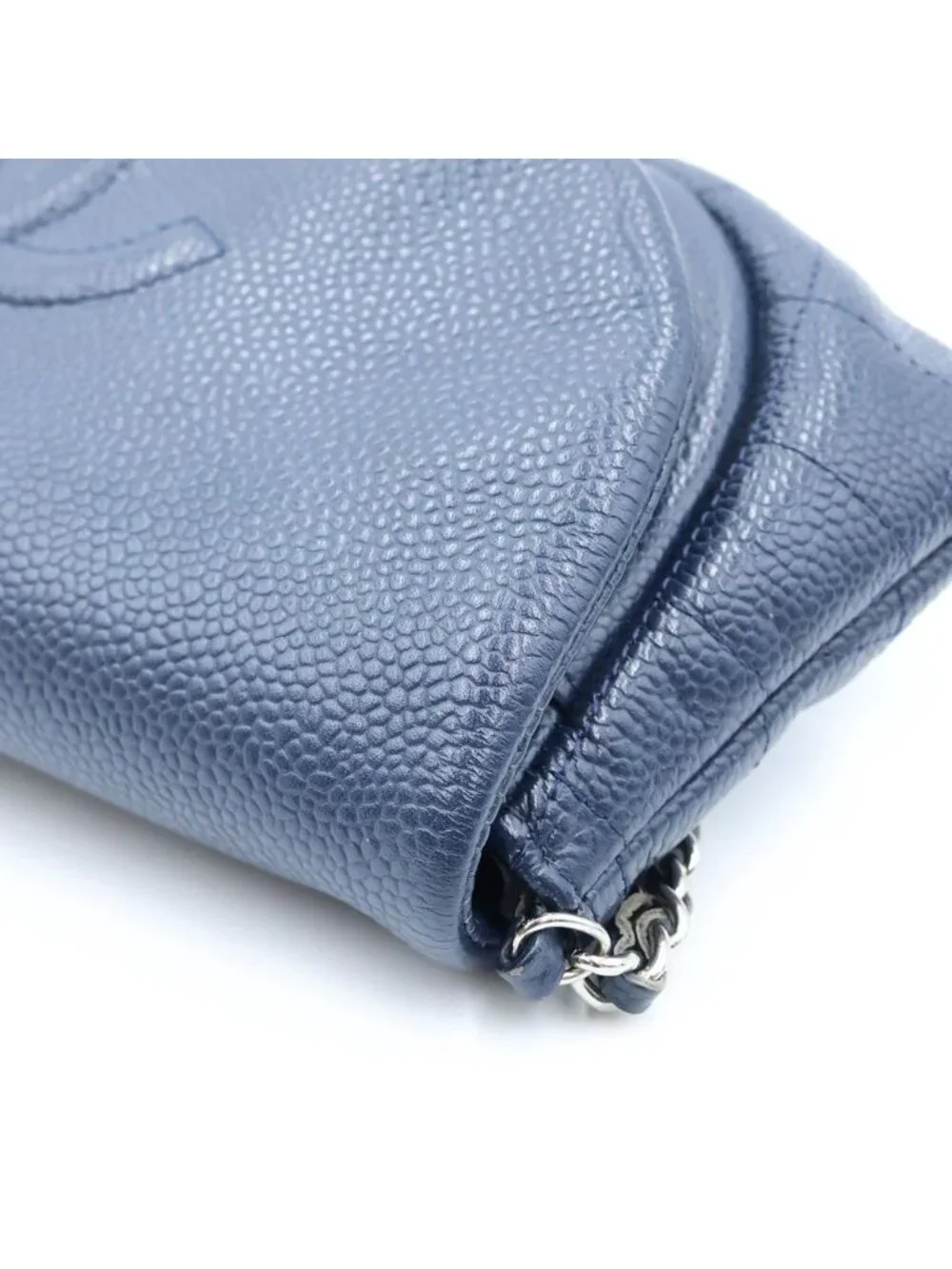Chanel Half Moon Chain Mini Shoulder Bag Navy Caviar Leather Silver