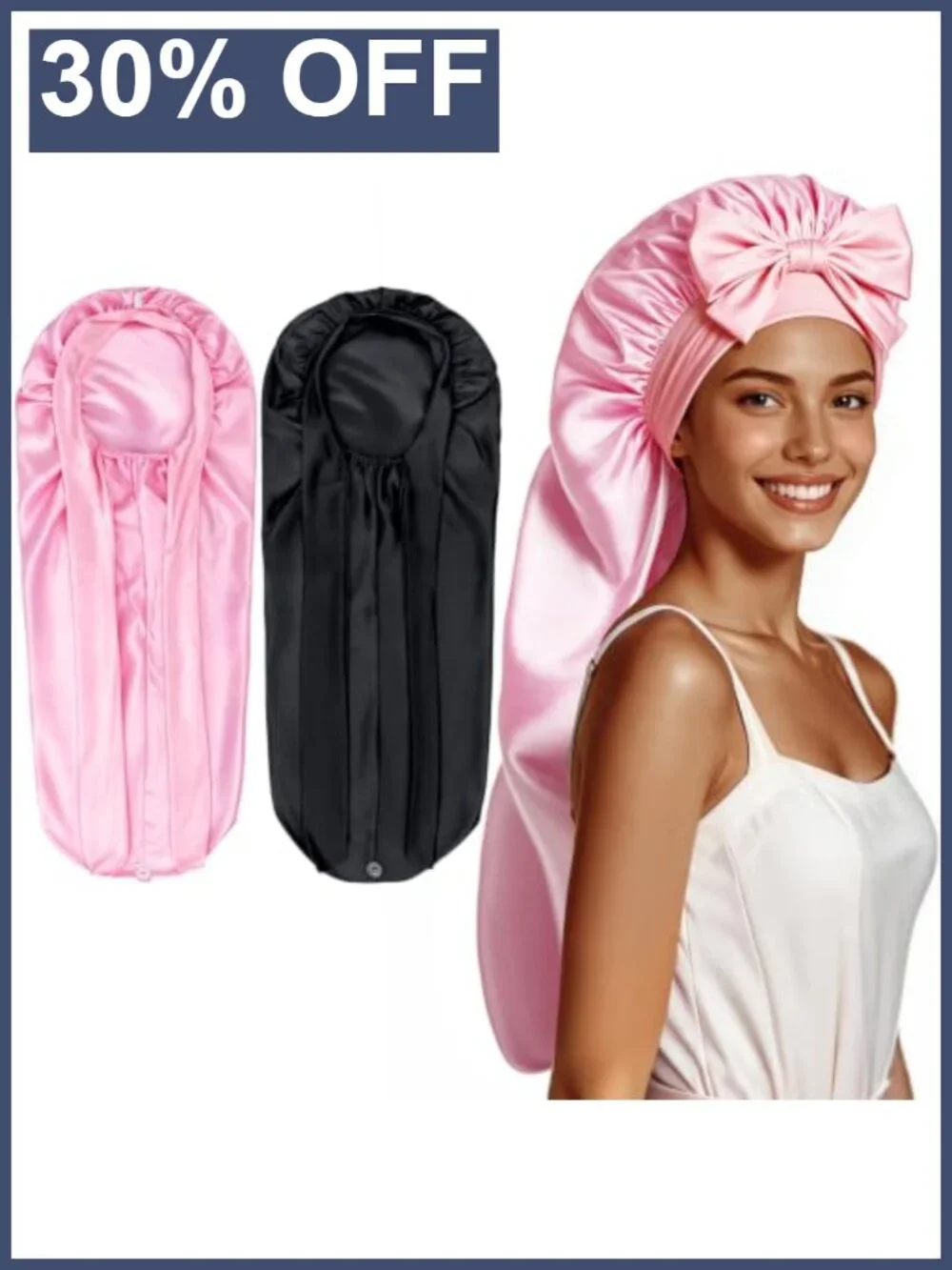 2 Pack Satin Bonnets for Sleeping Long Hair Braids Adjustable