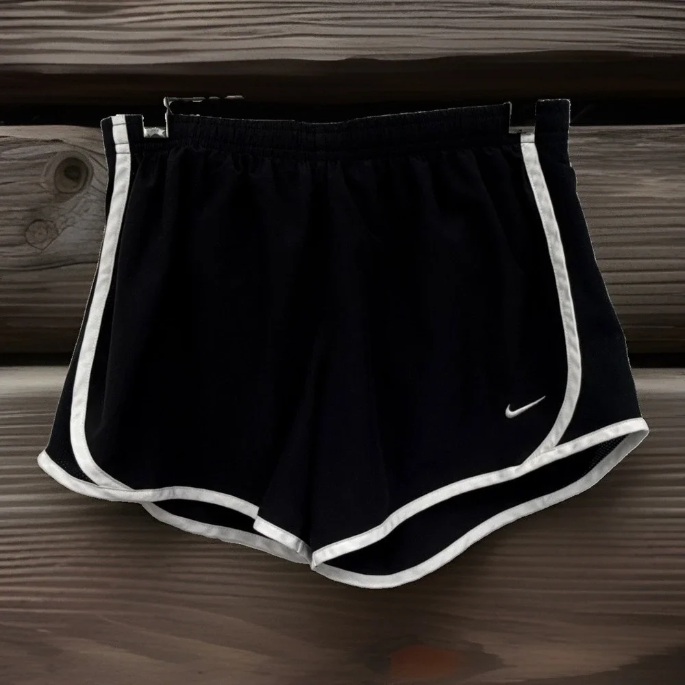 Nike Dri-Fit Youth L Black/White Athletic Shorts Drawstring Breathable Running