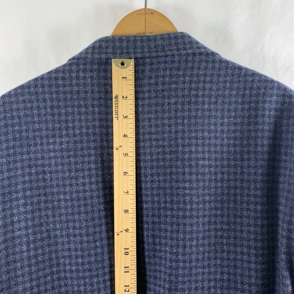 Mens Wool Micro Check Sport Coat Size 46L Blazer Blue Preppy Tailored Fit Blazer