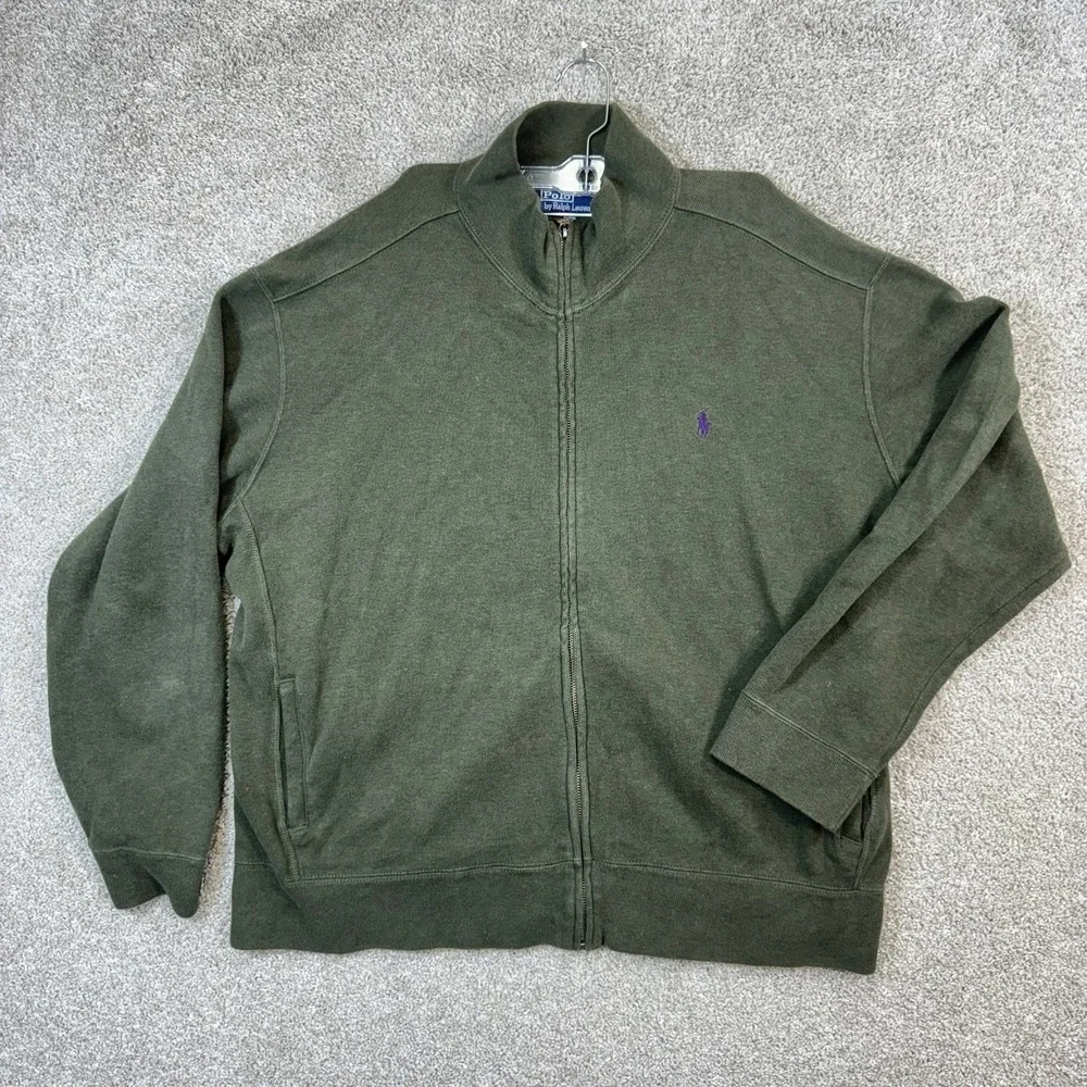 Polo Ralph Lauren Mens XL Full Zip Mock Neck Jacket Olive Green Purple‎ Pony