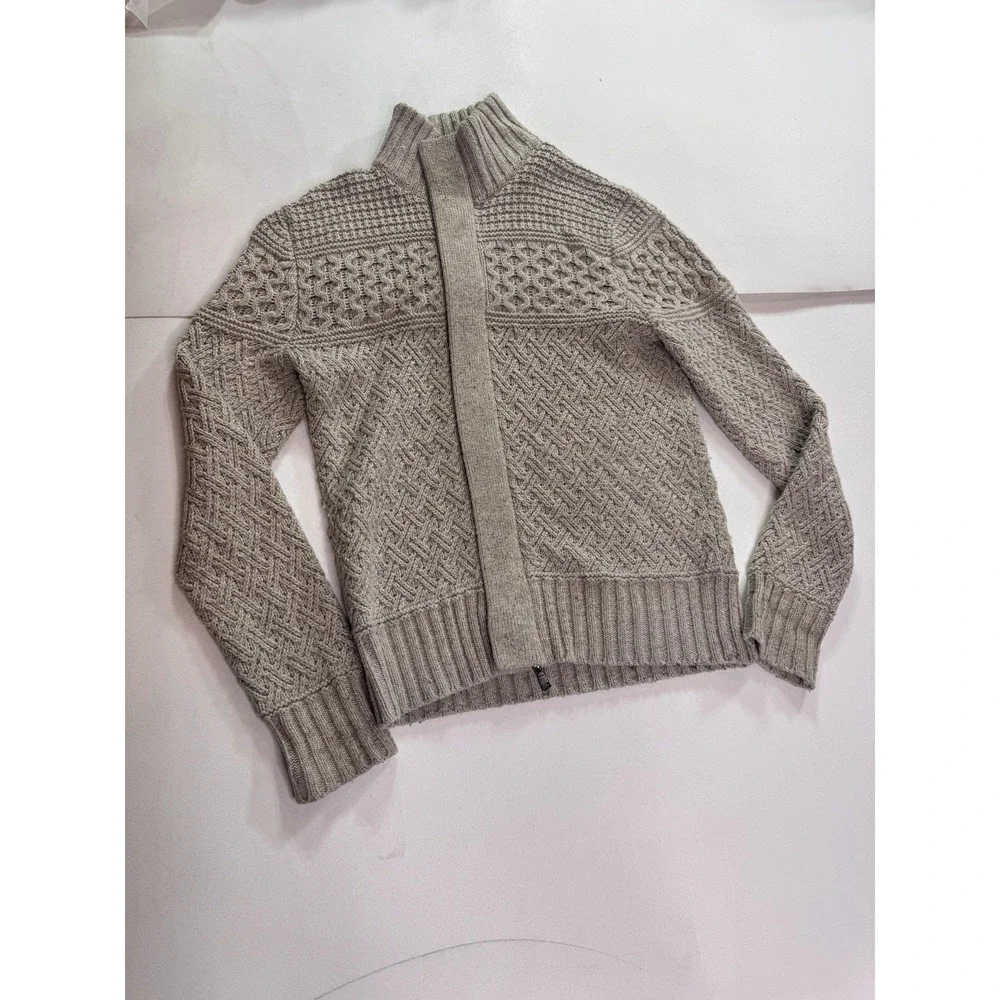 Banana Republic Sweater Mens Small Gray cardigan Silk Wool Textured Chunky Knit