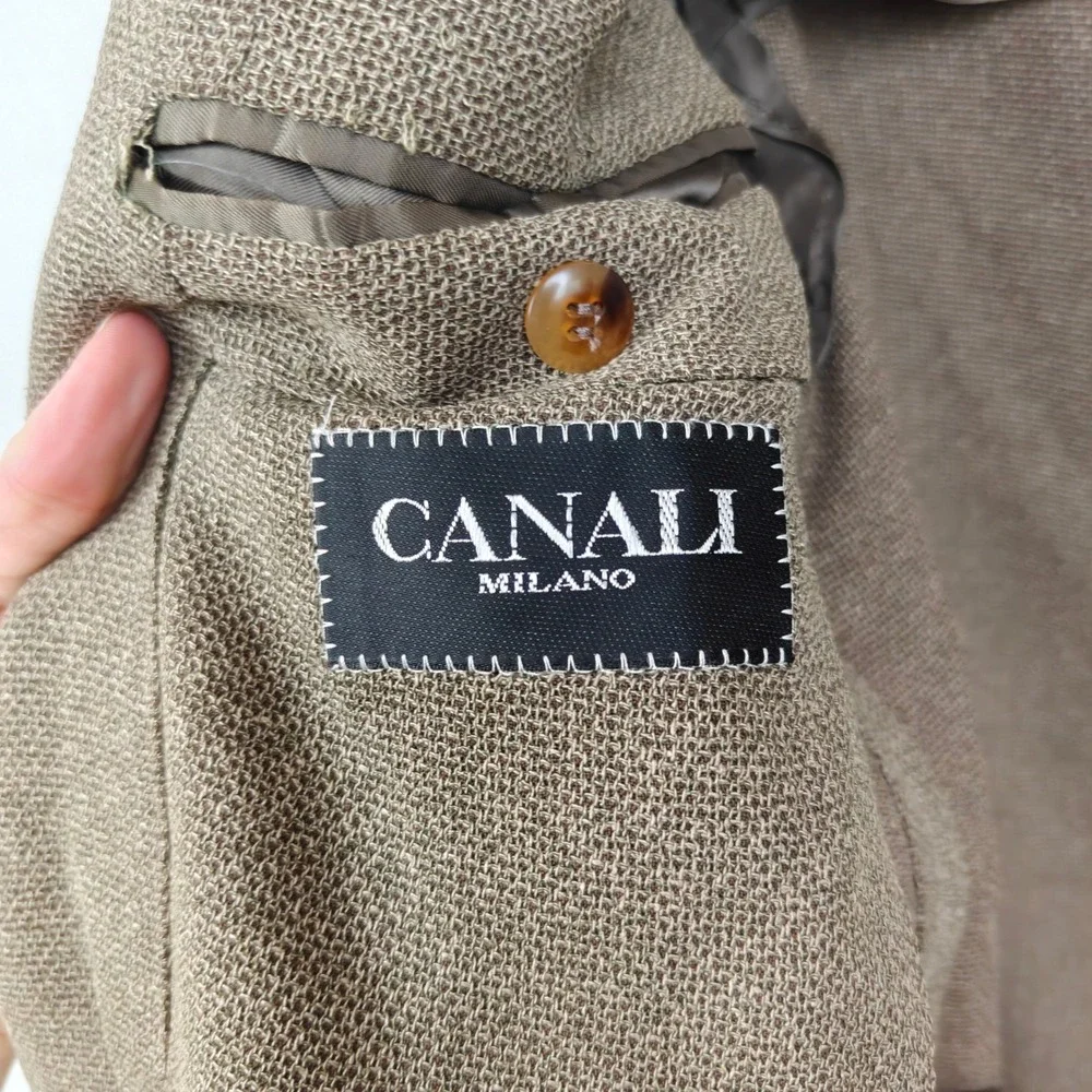 Canali Mens Blazer 50 40 US Brown Silk Wool Two Button Textured Italian Luxury