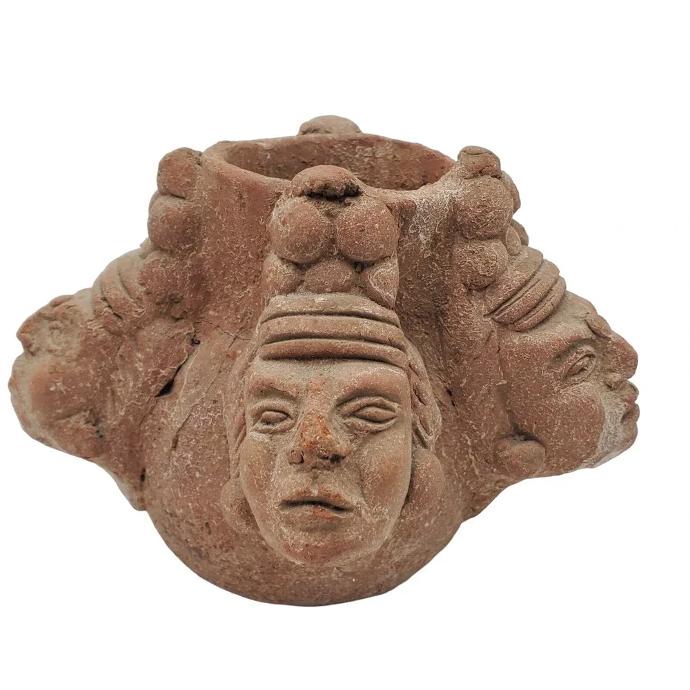 Small Perpetual Faces Vase‎ Terracotta Multi Heads Anthropomorphic Art Pottery