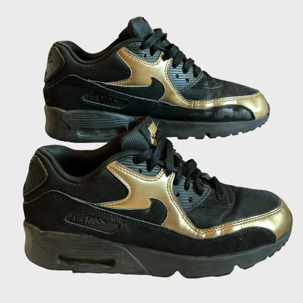 Nike Air Max 90 GS Mesh Sneakers Kids Youth Size 7Y Gray Black White 833418-013