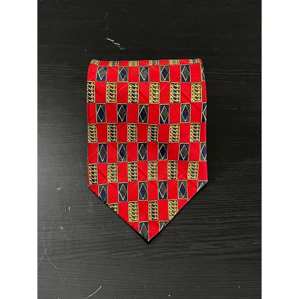 Countess Mara Red Silk‎ Geometric Diamond Scroll Print Mens Necktie Made in USA