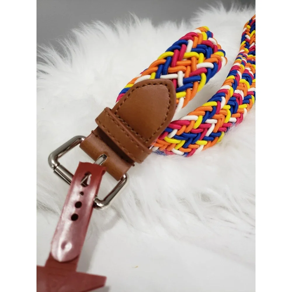NEW L/XL Vintage Faded Glory Belt Brown Braided colorful rainbow 90s y2k womens