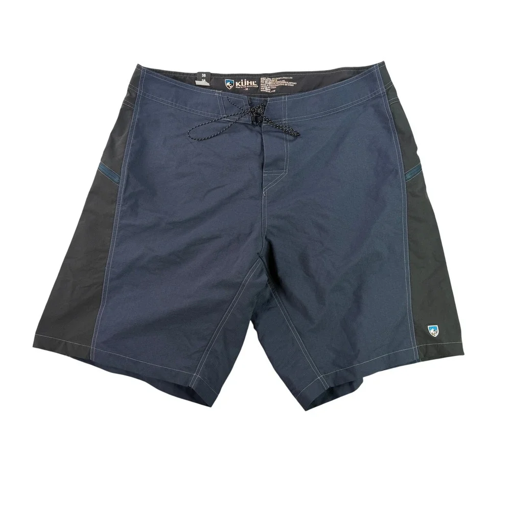 Kuhl Mutiny Technical Boardshorts‎ Mens 38 Navy Black Stretch Swim Trunks Shorts