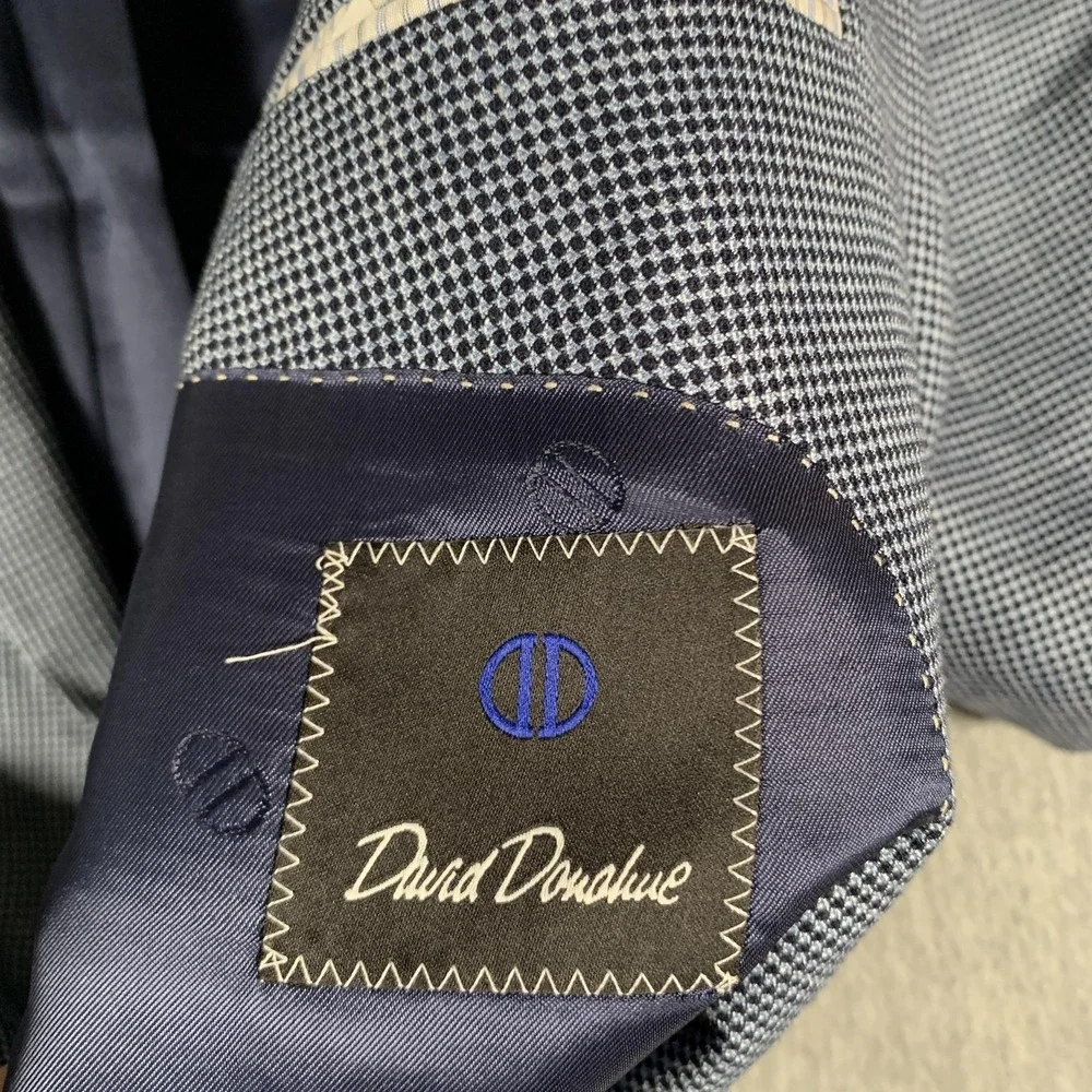David Donahue Blazer Mens‎ 48R Blue Check Wool Silk Linen Sport Coat Connor SPJ