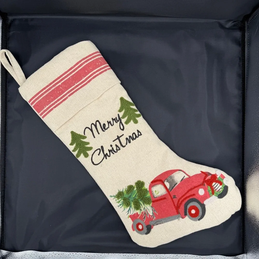 Set of Red‎ Truck Stocking Embroidered Holiday Xmas Tree Farmhouse Decor