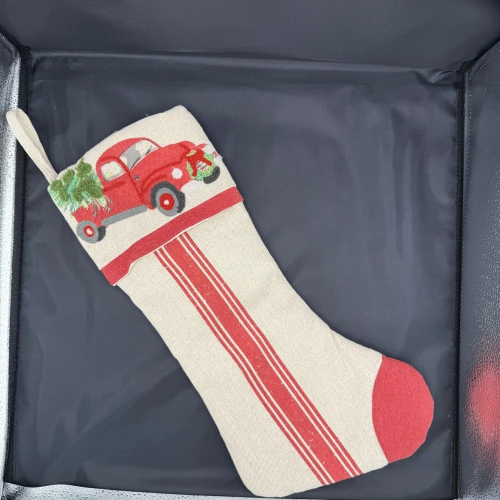 Set of Red‎ Truck Stocking Embroidered Holiday Xmas Tree Farmhouse Decor