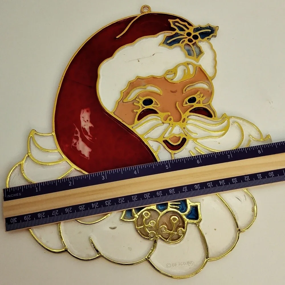 Vtg Giftco Inc. Plastic Santa Claus Face Window Suncatcher Hanging Holiday Decor