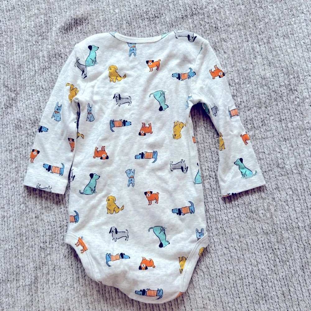 Carter’s 6M Long‎ Sleeve Dog Print Bodysuit 100% Cotton Puppy Whimsical Cute
