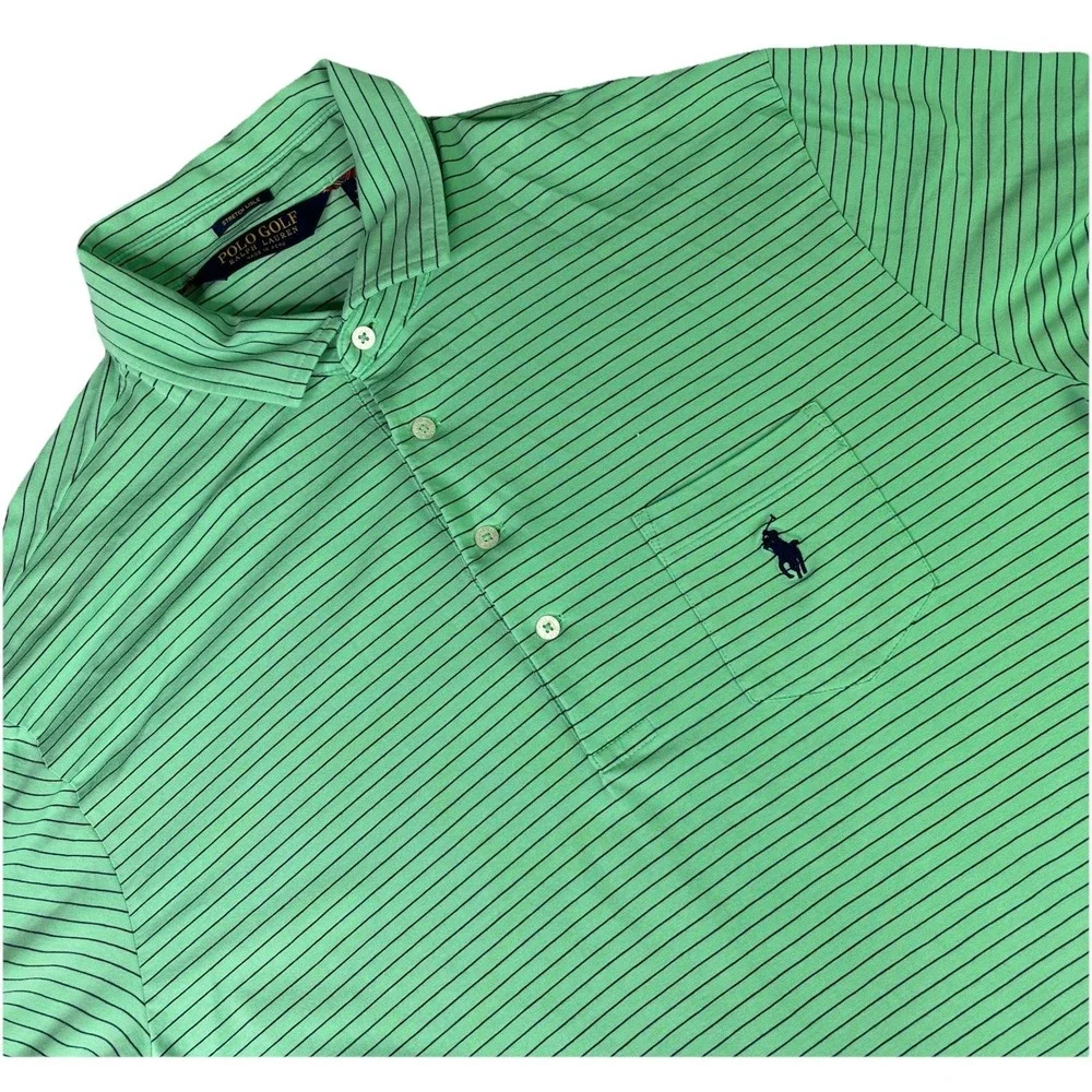 Ralph Lauren Polo Golf Stretch Isle Men XL Short Sleeve Green‎ Stripes Pony Logo