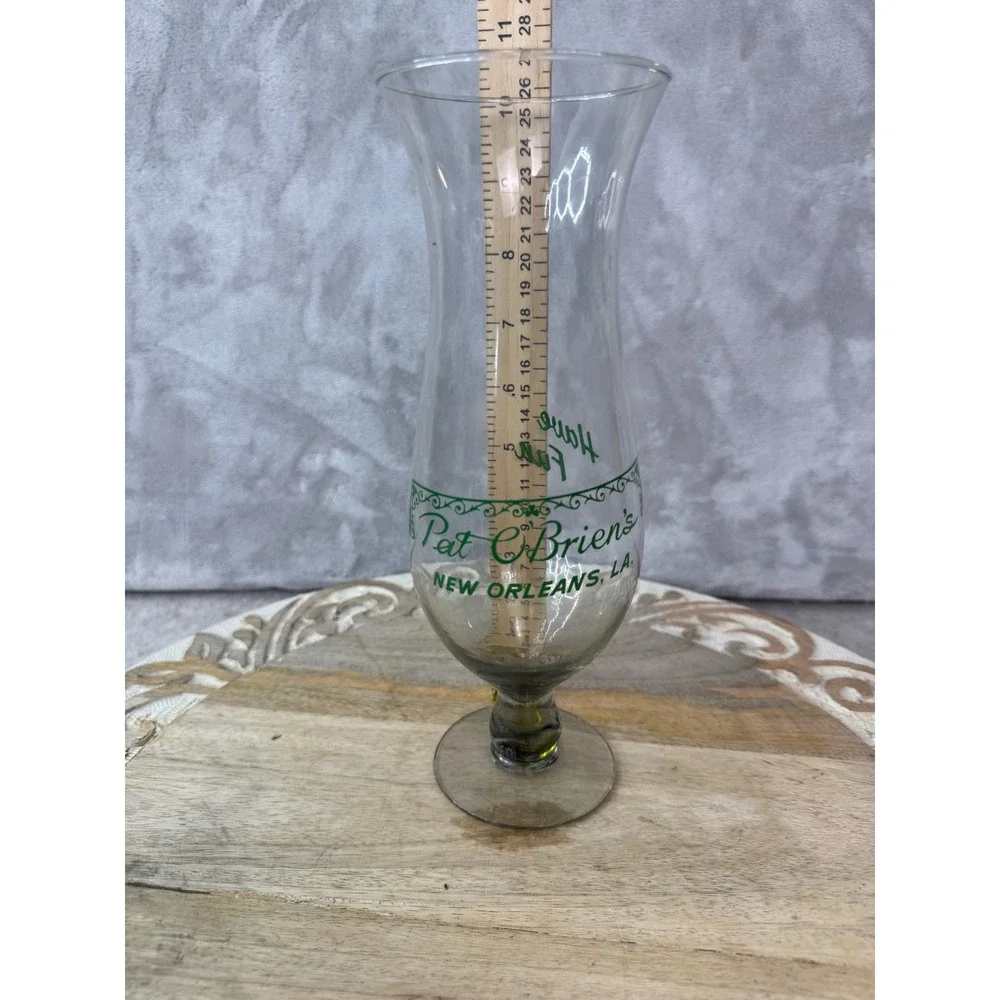 Pat O'Briens New Orleans Hurricane Glass Have Fun Green‎ Logo Souvenir 10 inch
