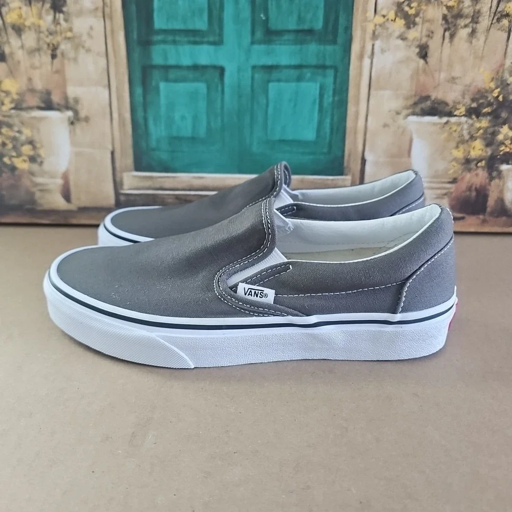Vans Men's Solid Gray‎ Canvas Suede Slip On Shoes Loafers Size 8