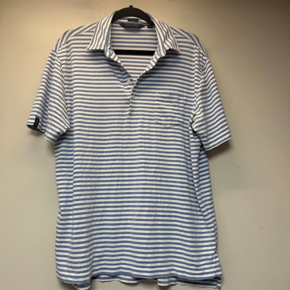 Polo Golf Ralph Lauren Polo Shirt‎ Mens Large Blue White Striped Pima Good