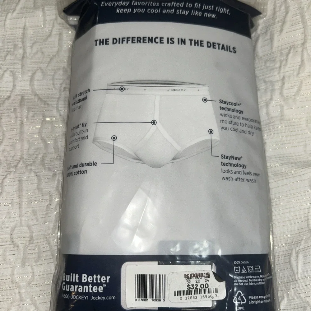 4 PACK‎ MENS JOCKEY CLASSICS 100% COTTON FULL-RISE BRIEFS SIZE 36