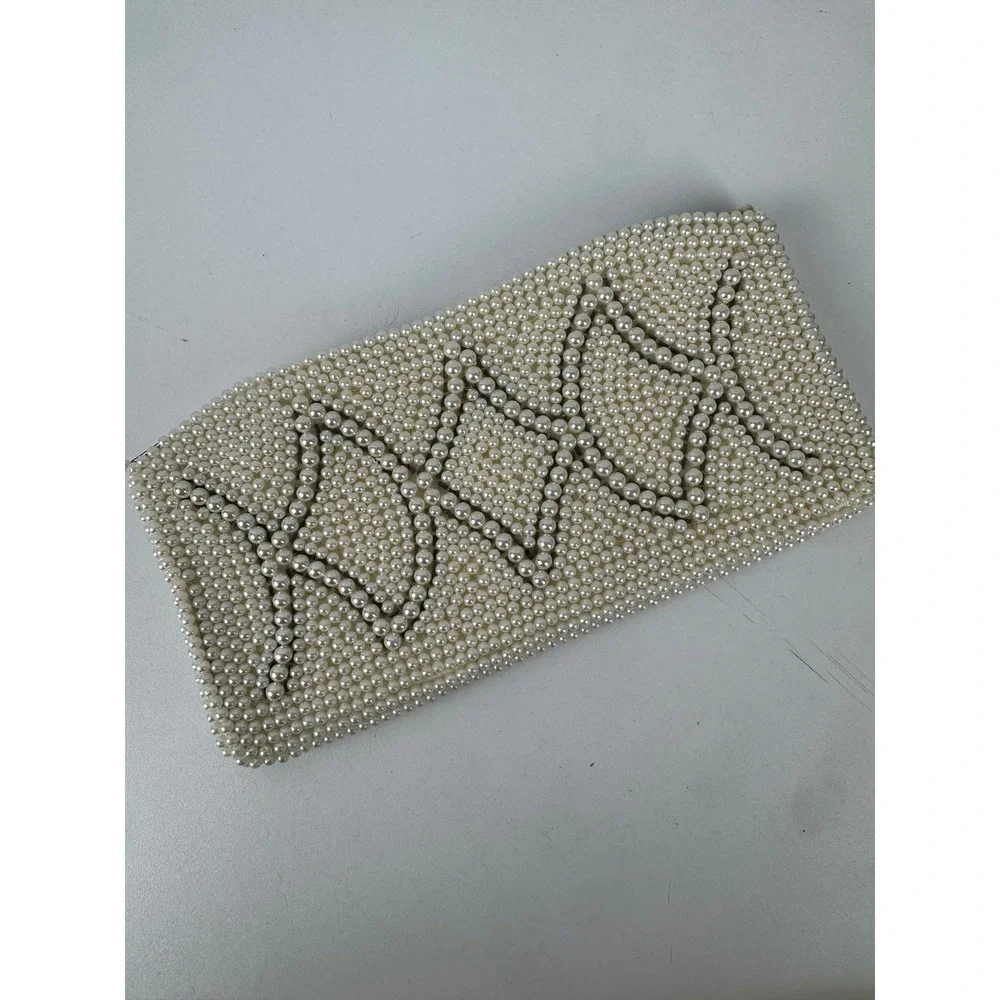 Vtg Faux Pearl Beaded Clutch Purse Coquette Old‎ Money Bridal Y2K Made Japan