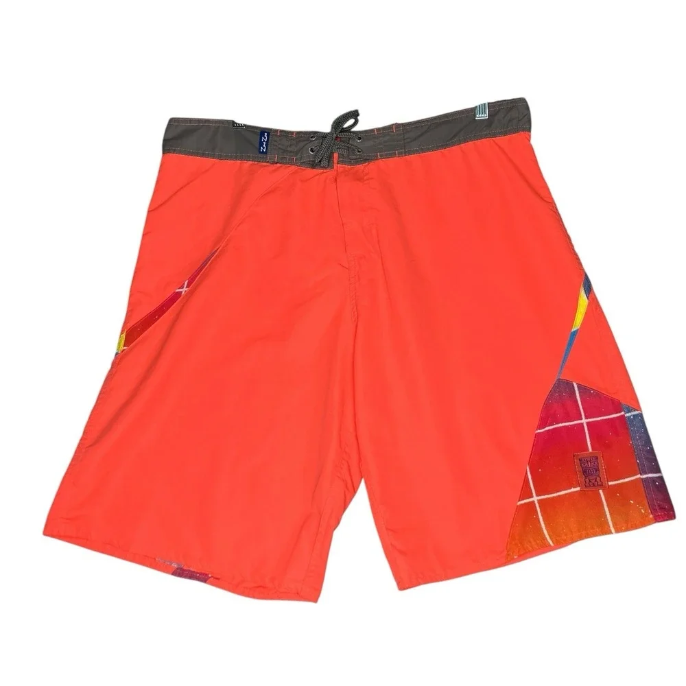 Zone Zero Board Shorts Mesh Lined Swim Trunks Drawstring Men 2XL 80's Retro Neon