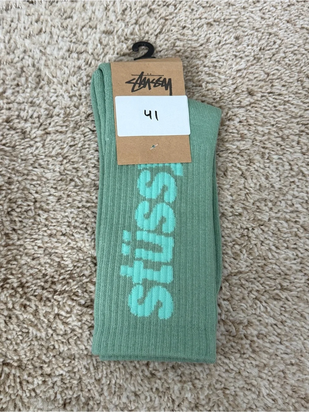Stussy Mint Green Logo Ribbed Crew Socks