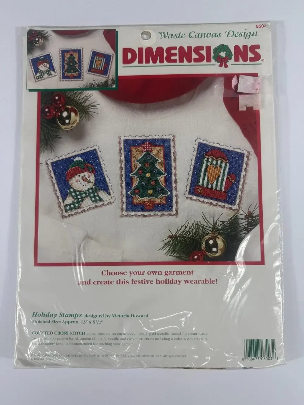 Vintage Dimensions Holiday Stamps Waste Canvas Cross Stitch Kit 8503 Sweatshirt