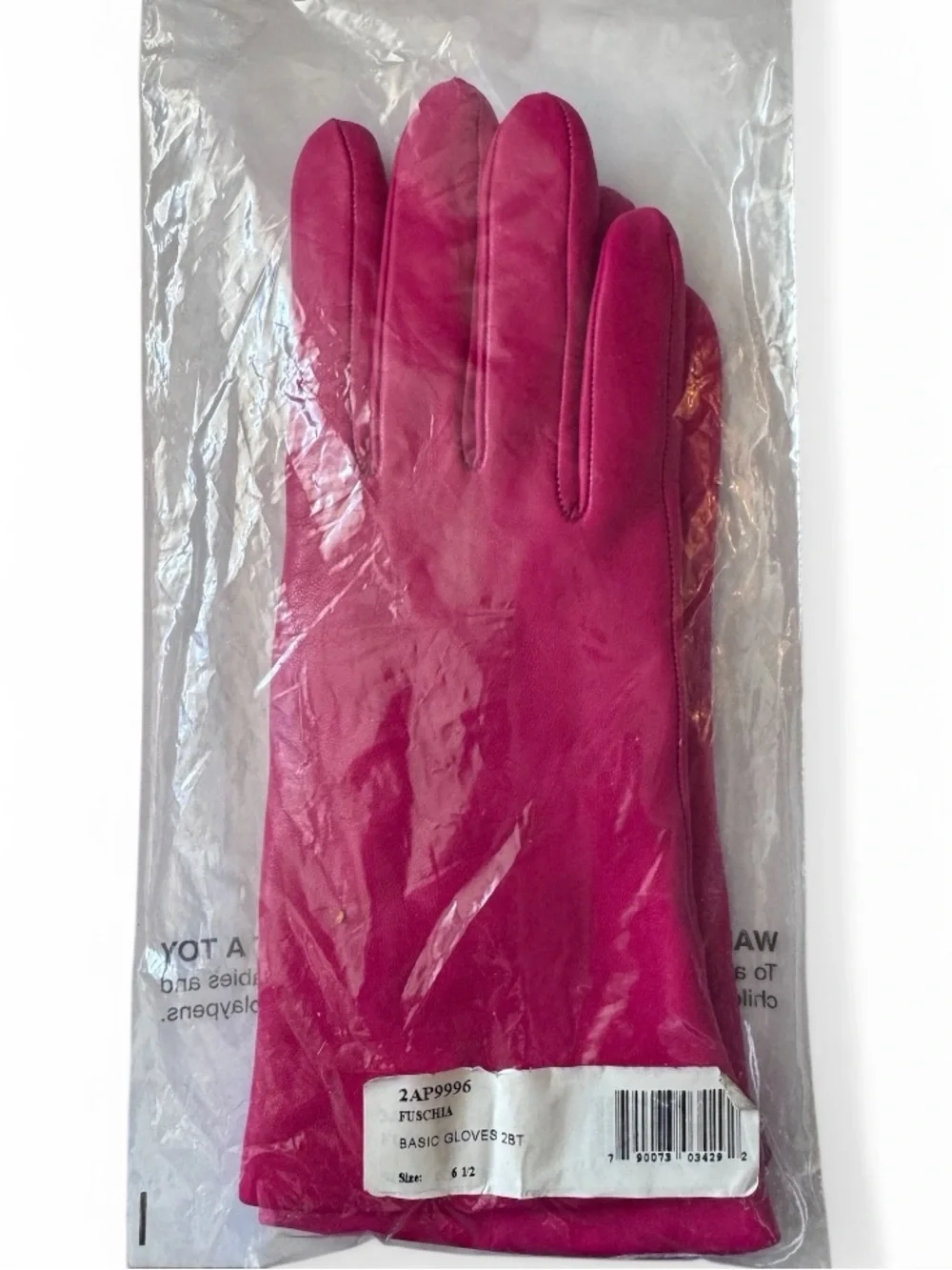 Portolano Fuchsia Pink Leather Gloves with Cashmere Lining Size 6 1/2