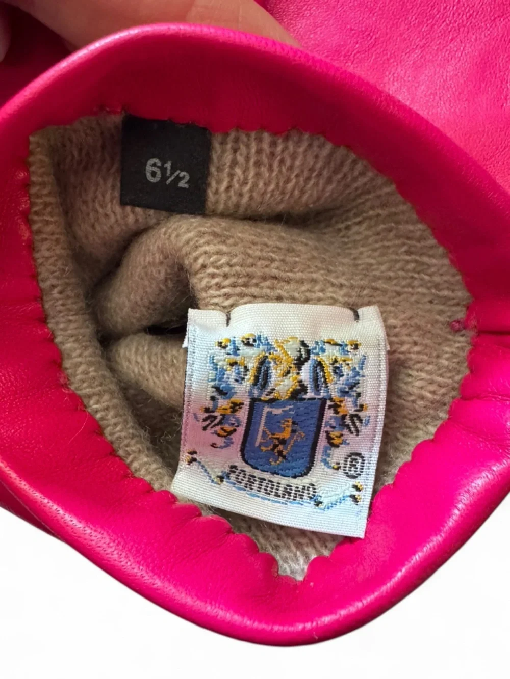 Portolano Fuchsia Pink Leather Gloves with Cashmere Lining Size 6 1/2