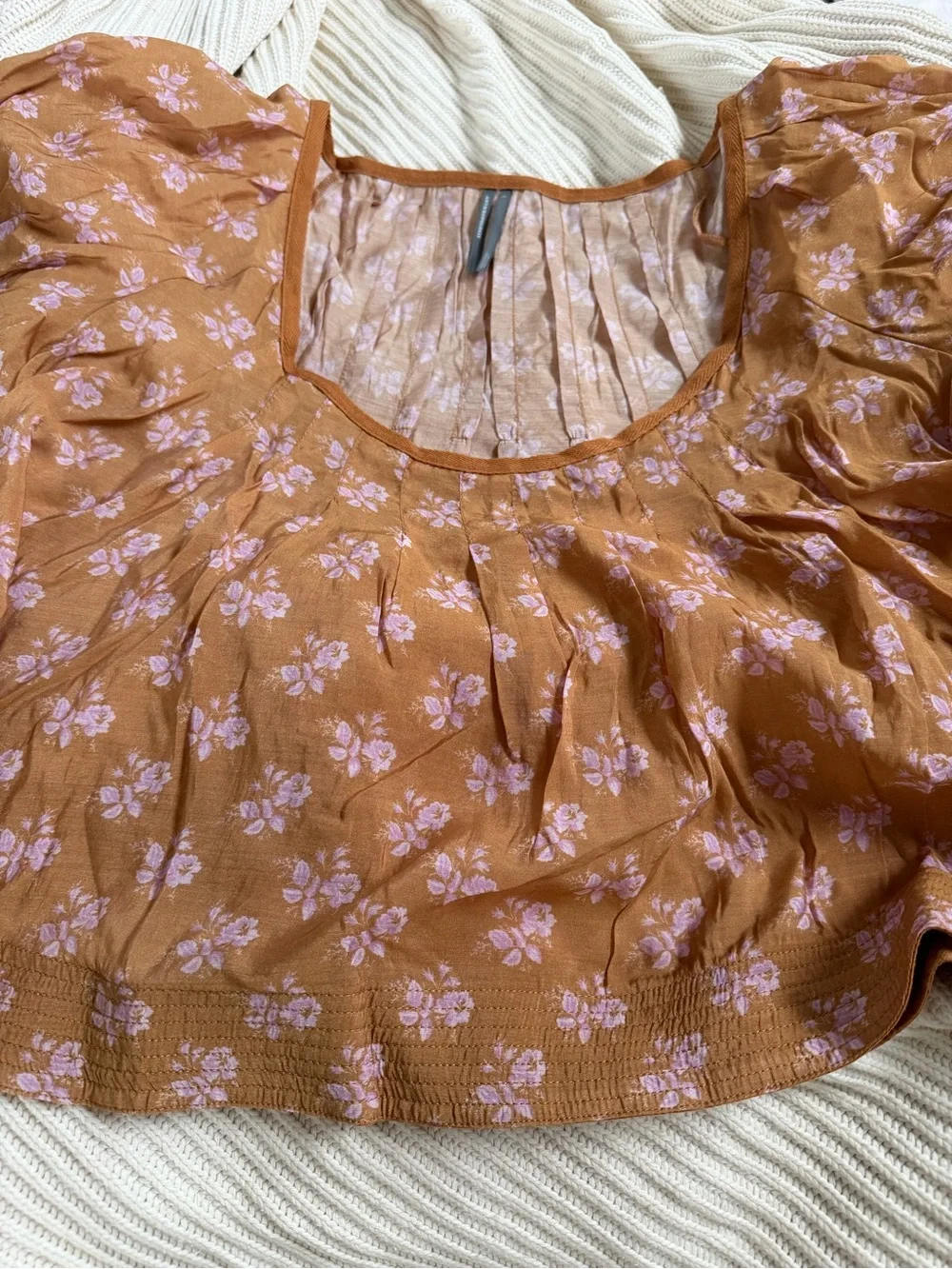 Anthropologie Brown Floral Scoop-Neck Swing Top NWT