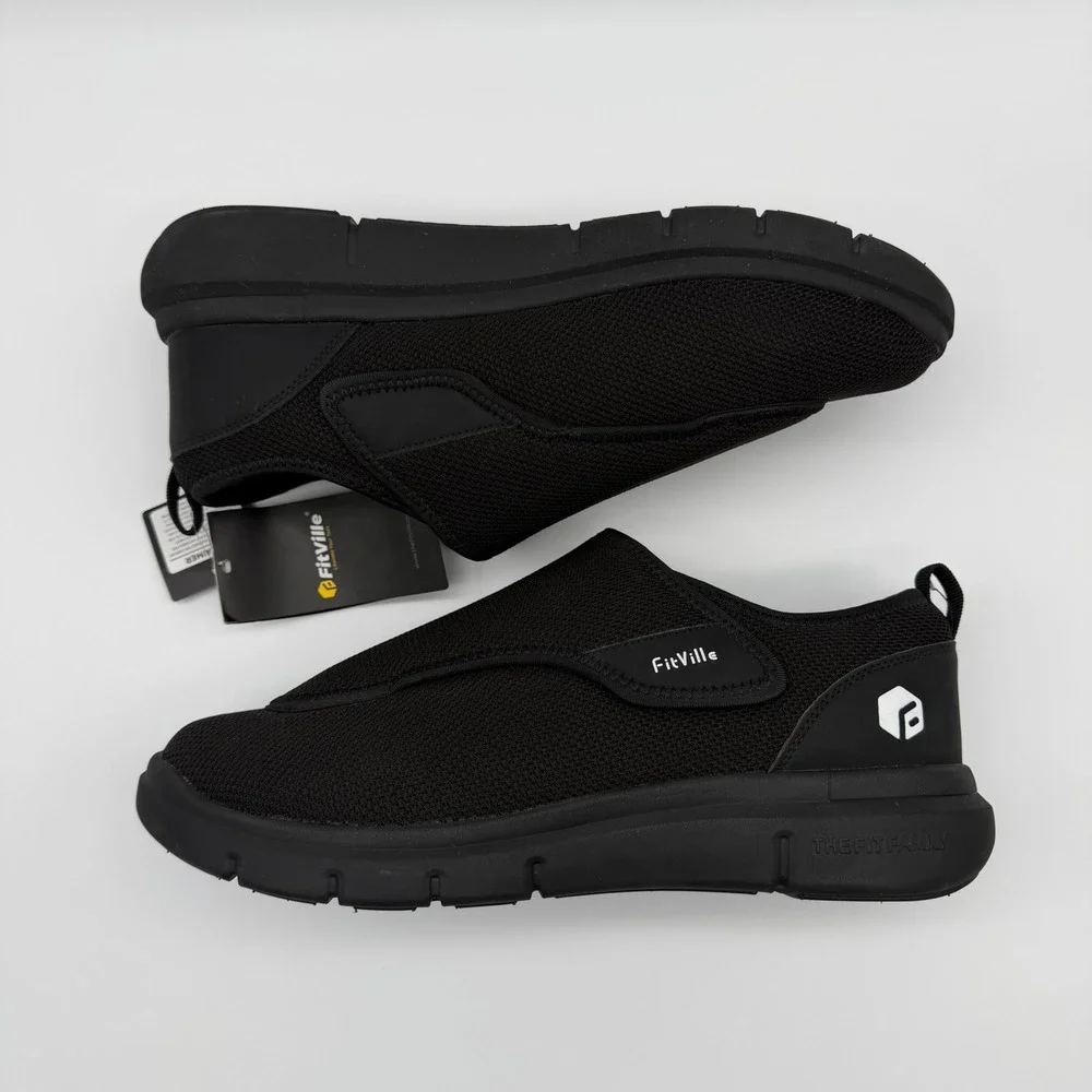 FitVille EasyTop Wings V2 Diabetic Shoes Mens 15EE Wide Black Adjustable Slip-on