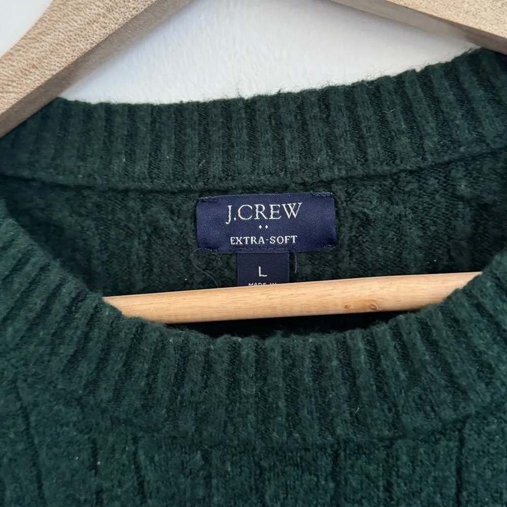 J. CREW Cable Knit Sweater Size Large Forest Green Cotton Men’s Pullover Soft
