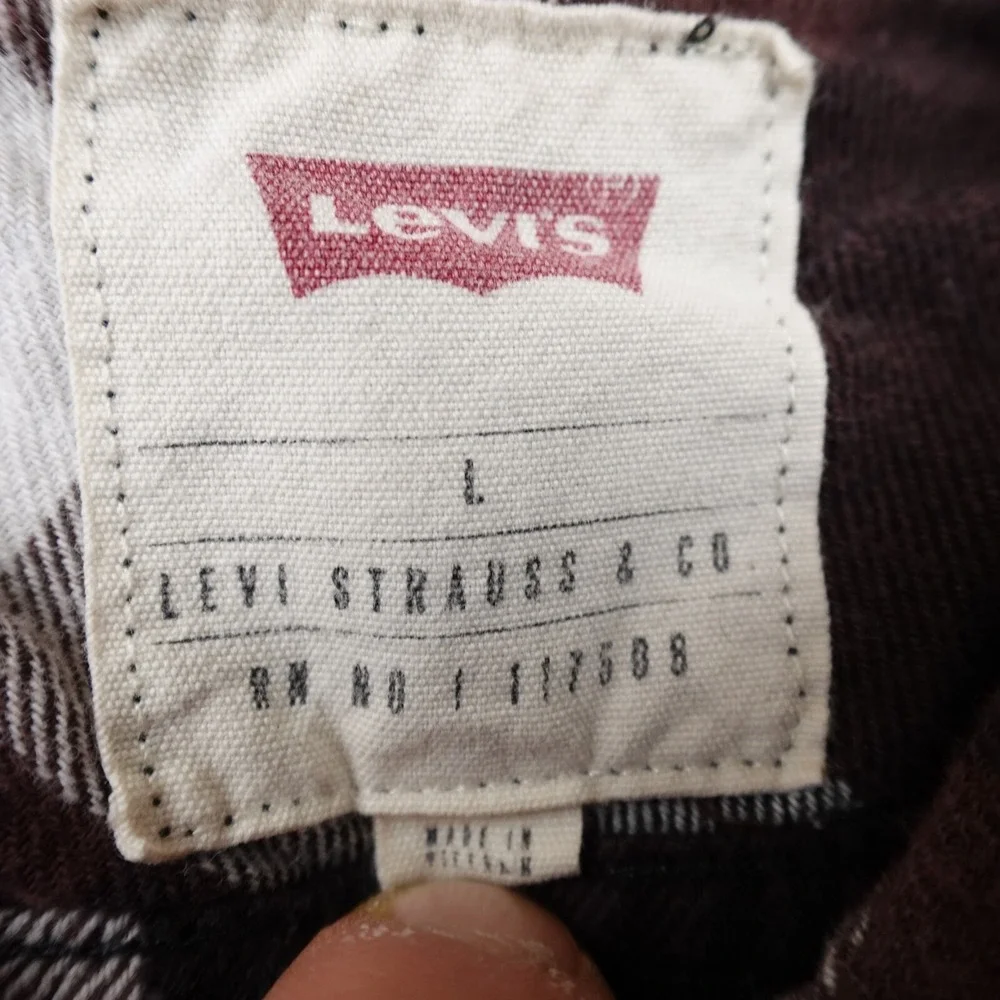Levis Shirt Mens L Red Flannel Long‎ Sleeve Button Up Outdoor Work Wear Preppy