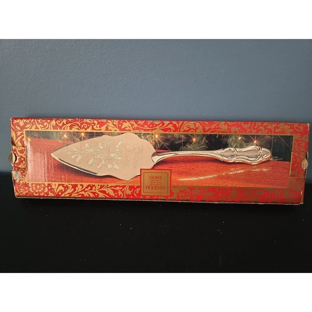 Vintage Silver Plated‎ Pie Server Christmas Greetings Home for the Holidays NEW