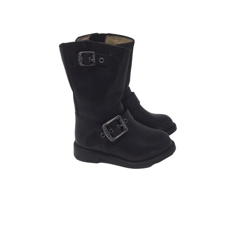 Frye Unisex Moto Black Leather‎ Toddler Boots