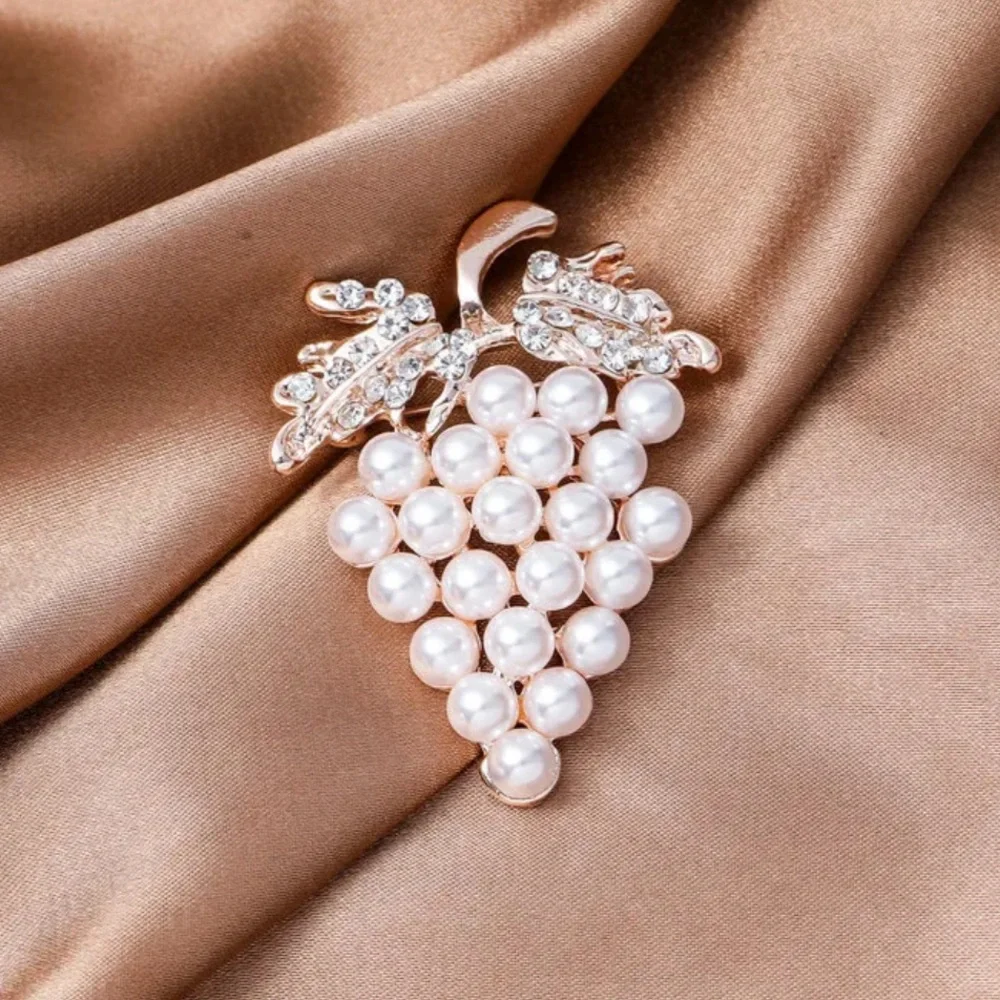 Pearl Brooch Elegant Pearls + Crystal Grape Pin Bridal Cocktail Evening