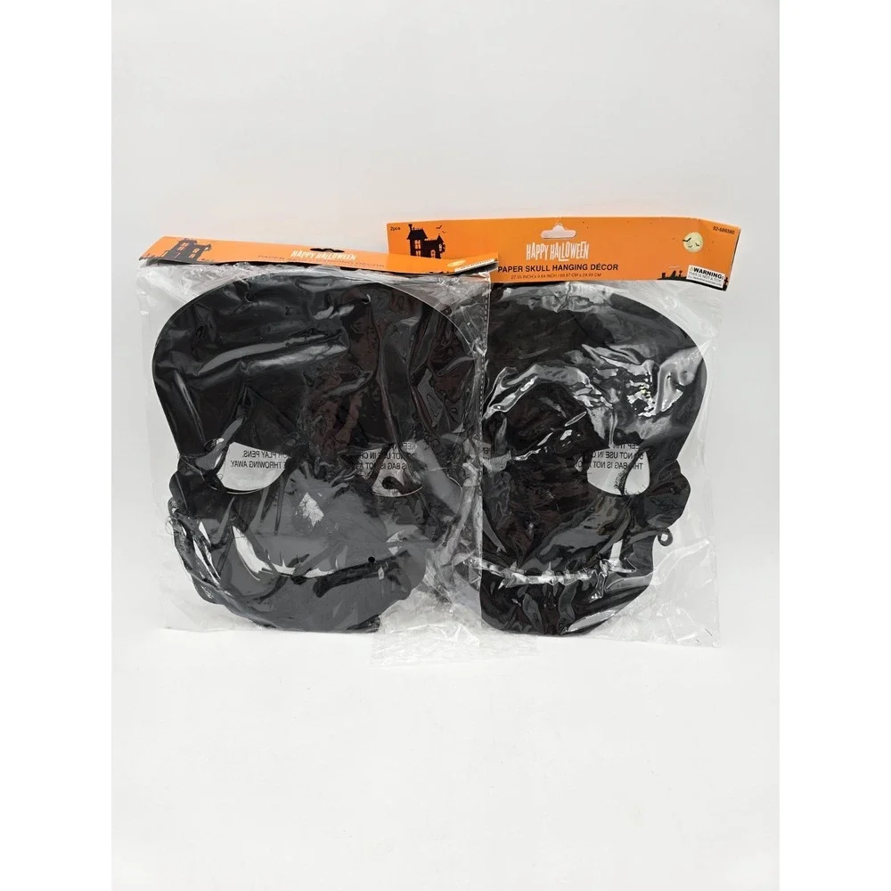 4 Hanging Skull Halloween Decorations Black Paper Spooky‎